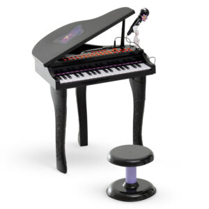 HOMCOM 37 Keys Kids Mini Electronic Keyboard Children Grand Piano w/ Stool Microphone Light Musical Instrument Educational Set Black | Aosom Ireland