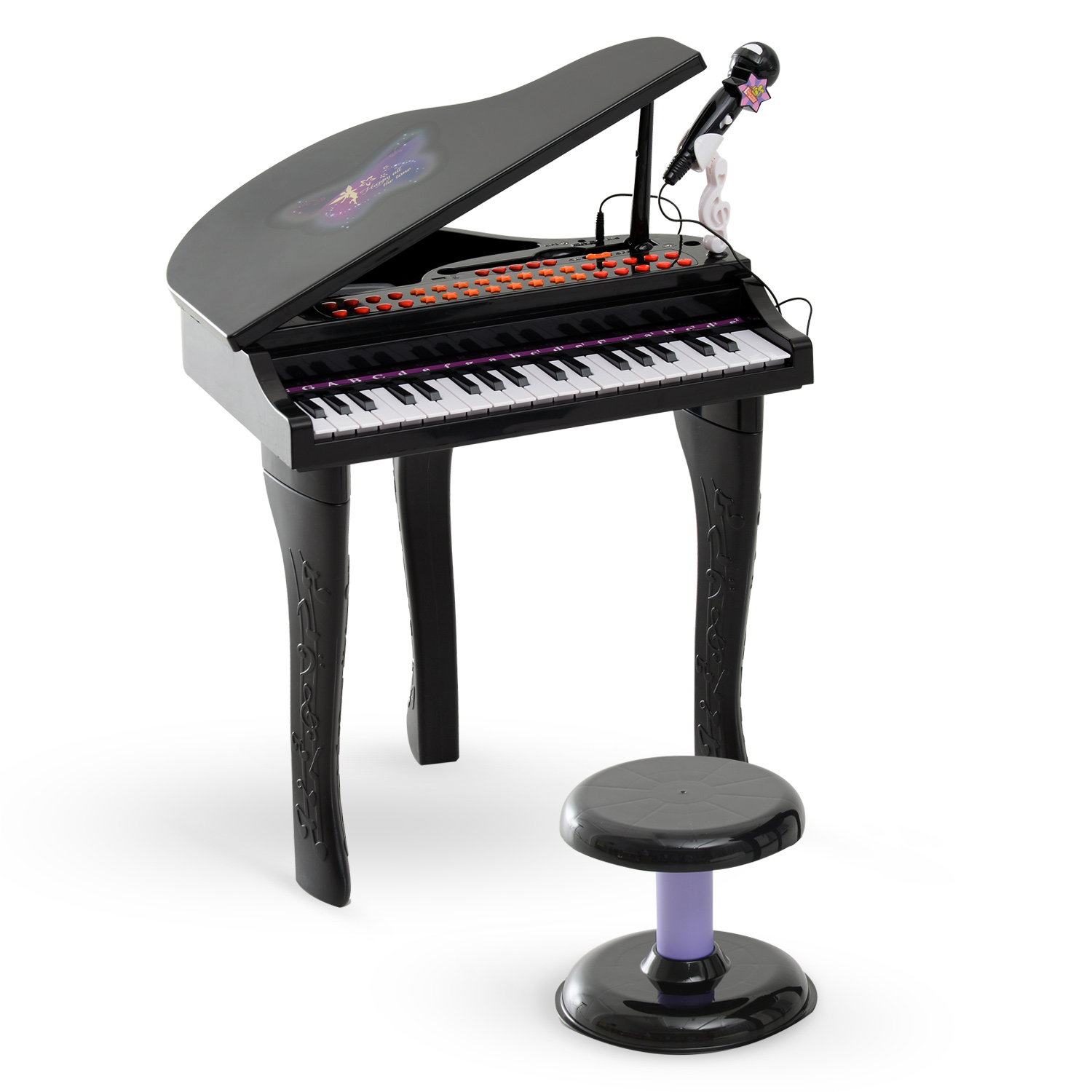 HOMCOM 37 Keys Kids Mini Electronic Keyboard Children Grand Piano w/ Stool Microphone Light Musical Instrument Educational Set Black | Aosom Ireland
