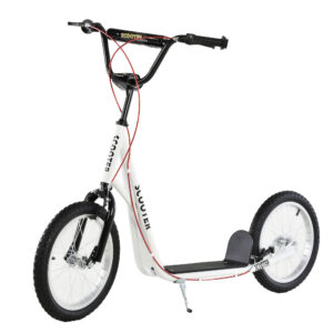 HOMCOM Teen Kids Stunt Scooter Children Kick Scooter Adjustable Handlebar 2 Brakes Ride On 16 Inch Rubber Tyres White | Aosom Ireland
