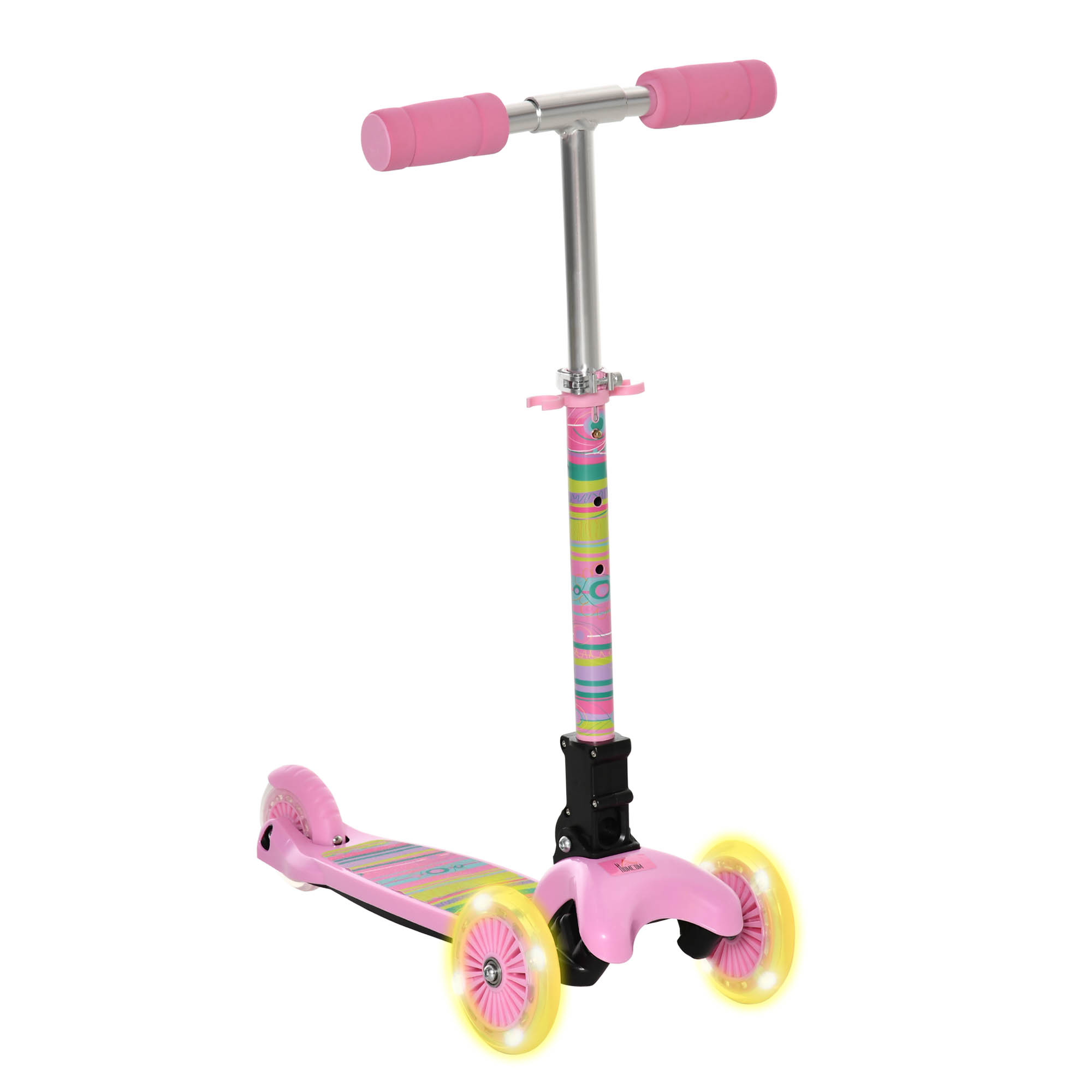 HOMCOM Kids 3 Wheel Scooter Foldable Toddler Kick Scooter Adjustable Height LED Flashing Wheels for Boys&Girls 3-8 Years Pink | Aosom Ireland