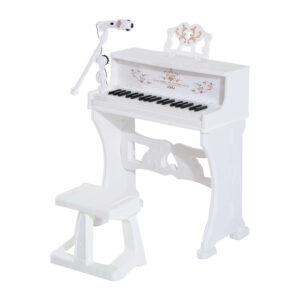 HOMCOM 37 Keys Kids Piano Mini Electronic Keyboard Light Kids Musical Instrument Educational Game Children Grand Piano Toy Set White | Aosom Ireland