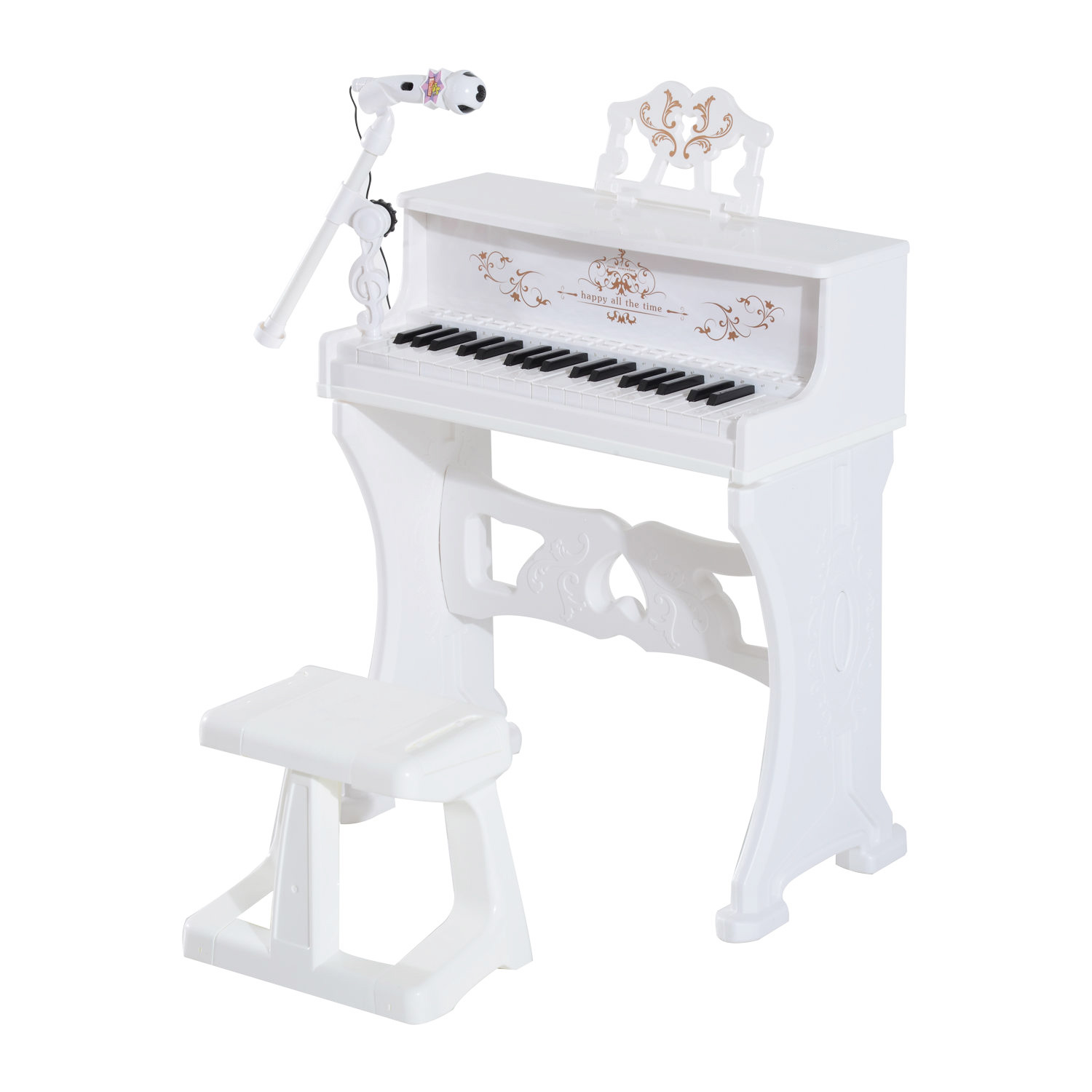 HOMCOM 37 Keys Kids Piano Mini Electronic Keyboard Light Kids Musical Instrument Educational Game Children Grand Piano Toy Set White | Aosom Ireland