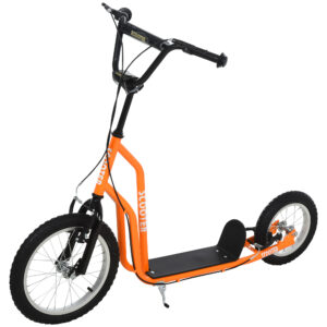 HOMCOM Youth Scooter Front and Rear Caliper Dual Brakes 16-Inch Inflatable Front Wheel Ride On Toy For Age 5+ Orange | Aosom Ireland