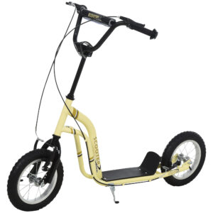 HOMCOM Youth Scooter Front and Rear Caliper Dual Brakes 12-Inch Inflatable Front Wheel Ride On Toy For Age 5+ Beige | Aosom Ireland