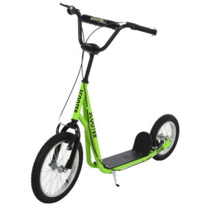 HOMCOM Teens Youth Kick Scooter Adjustable Handlebar Ride On Toy For 5+ w/ Front & Rear Dual Brakes Inflatable Wheels-Green | Aosom Ireland
