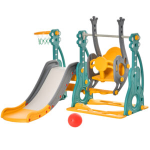 HOMCOM 3-IN-1 Kids Swing&Slide Set W/ Basketball Hoop Slide Swing Adjustable Seat Height Toddler Playground Activity Center | Aosom Ireland