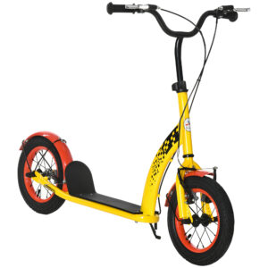 HOMCOM Kids Kick Scooter, Push Scooter, Adjustable Height, Front Rear Dual Brakes, 12-Inch Inflatable Rubber Wheels Yellow | Aosom Ireland