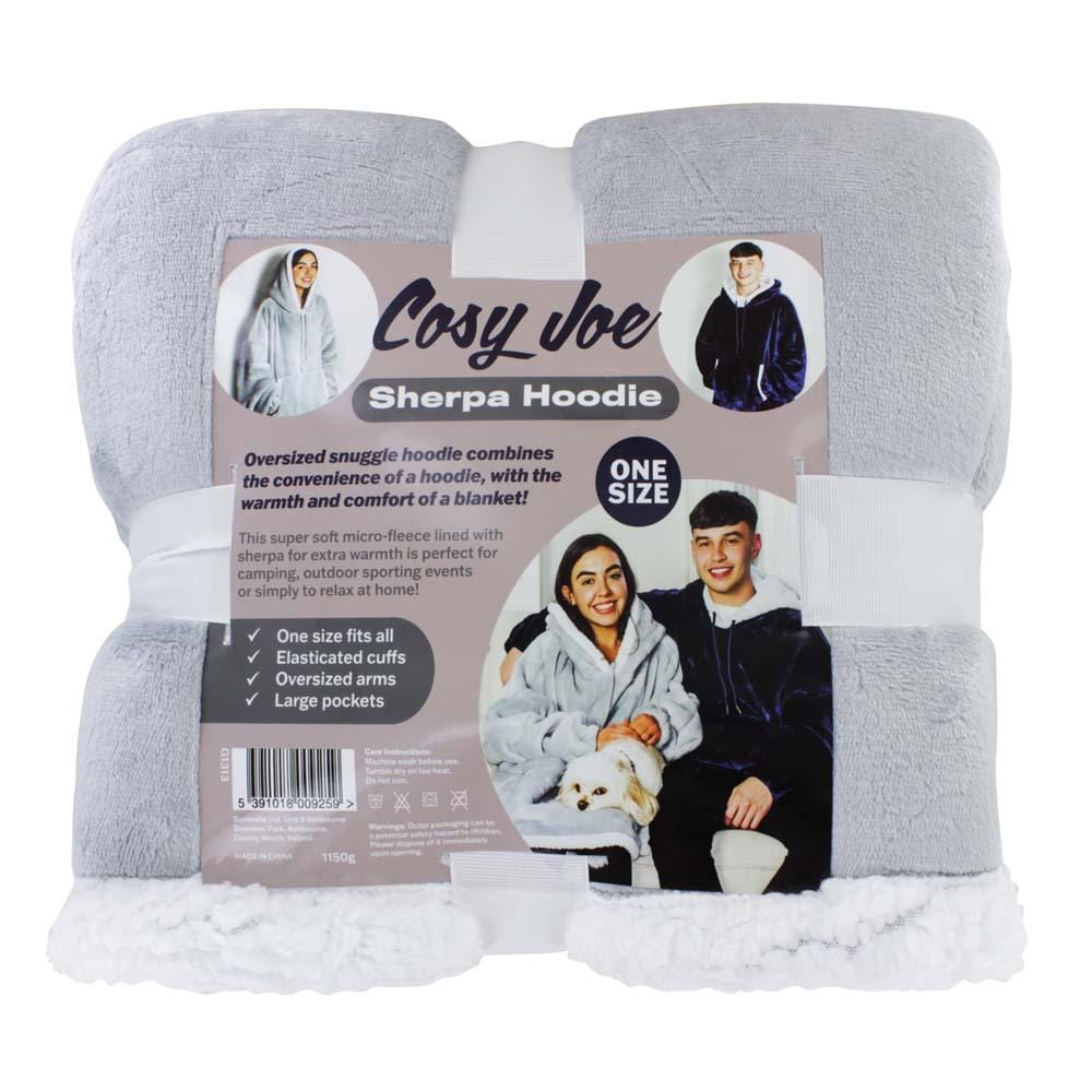 Hooded Blanket Sherpa Hoodie Grey Cosy Joe
