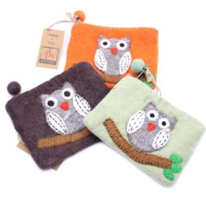 Felt Zipper Pouch - Owl on Branch Black