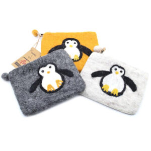 Felt Zipper Pouch - Cute Penguin Gray