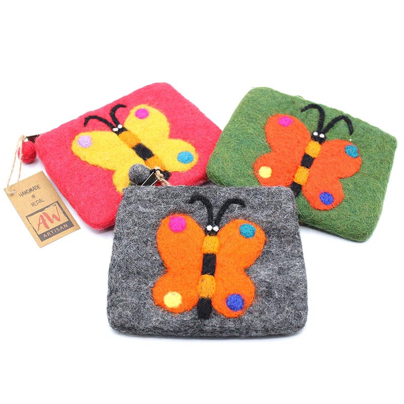 Felt Zipper Pouch - Big Butterfly Gray