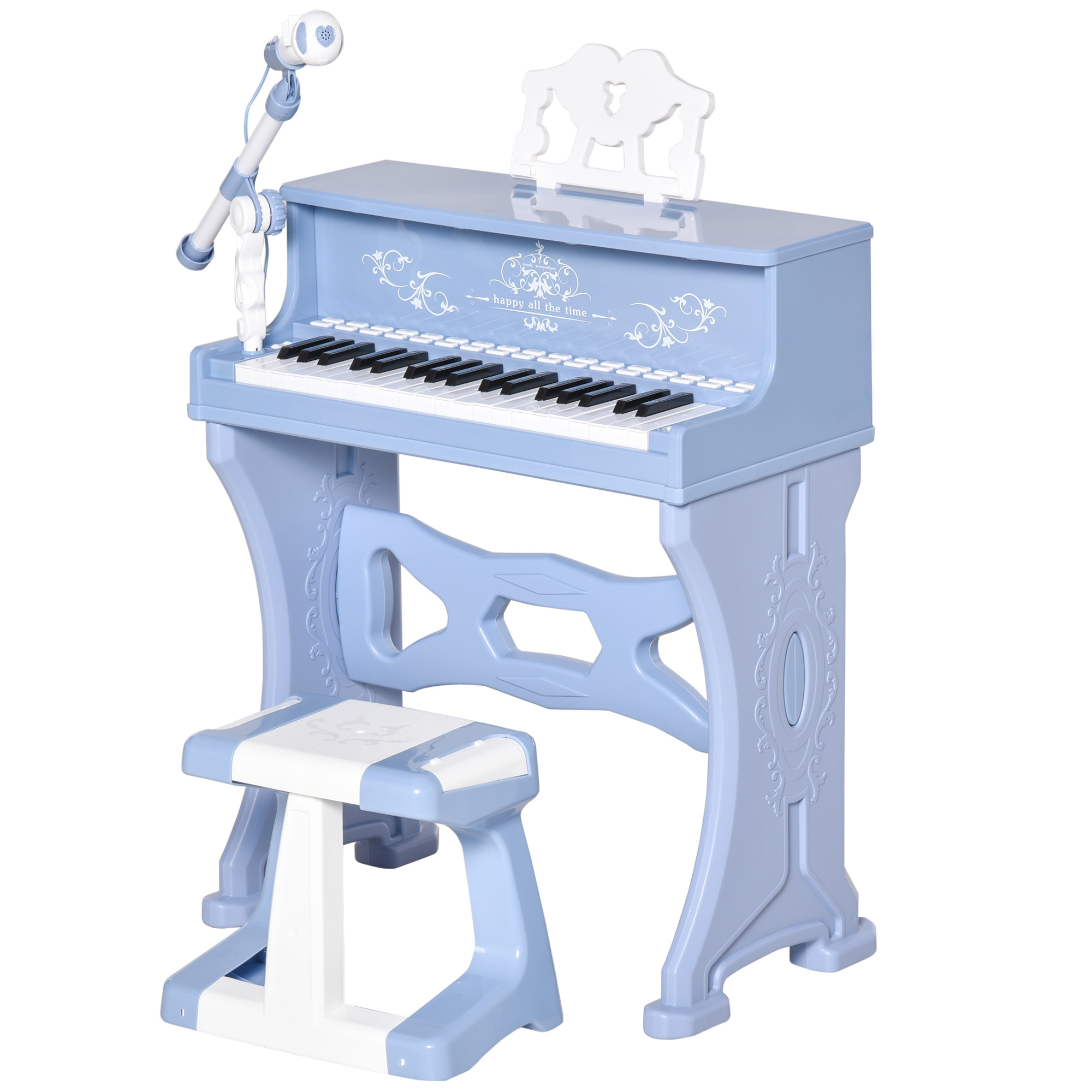 HOMCOM 37 Keys Kids Piano Mini Electronic Keyboard Light Kids Musical Instrument Educational Game Children Grand Piano Toy Set Blue| Aosom Ireland