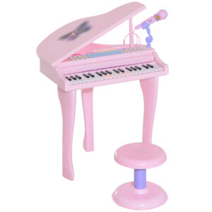 HOMCOM 37 Keys Kids Mini Electronic Keyboard Children Grand Piano w/ Stool Microphone Light Musical Instrument Educational Set Pink | Aosom Ireland