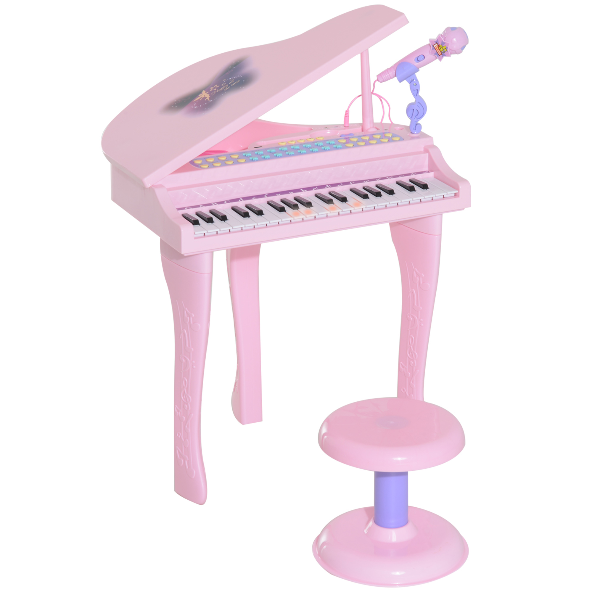 HOMCOM 37 Keys Kids Mini Electronic Keyboard Children Grand Piano w/ Stool Microphone Light Musical Instrument Educational Set Pink | Aosom Ireland
