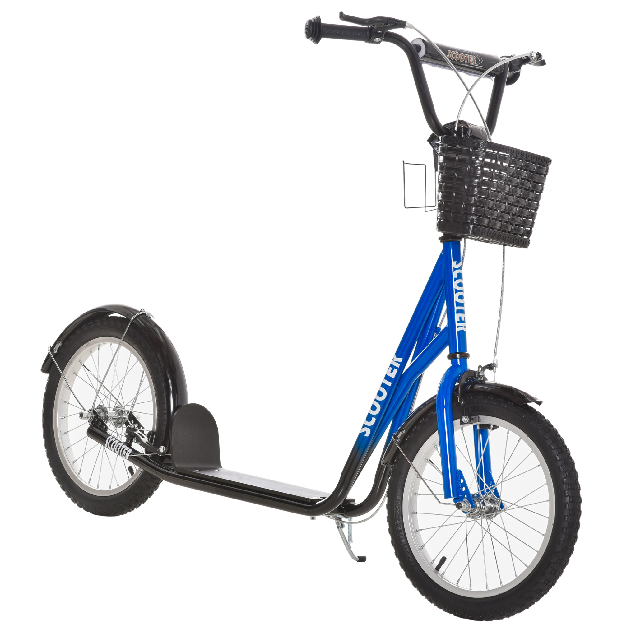HOMCOM Kids Kick Scooter Teen Ride On Children Scooter w/Adjustable Handlebar 2 Brakes Basket Cupholder Mudguard| Aosom Ireland