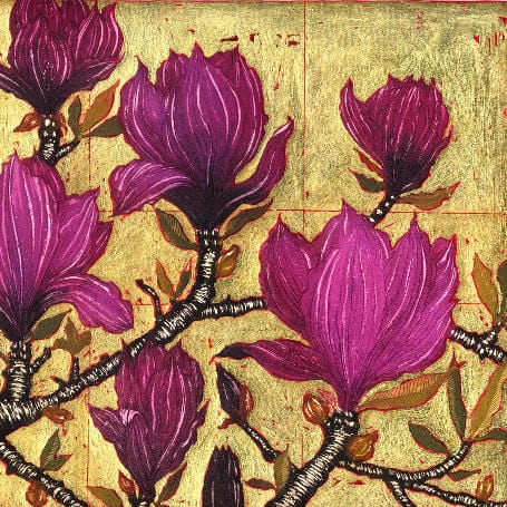 Art Cards Ireland - Dark Magnolia with Gold Leaf ~ Jean Bardon