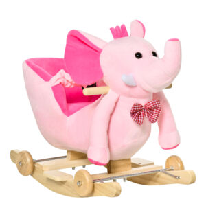 HOMCOM Baby Horse Rocker Kids Rocking Horse Animal Rocker 2 in 1 Rocking Elephant Wooden W/Wheels and Sound - Pink|Aosom Ireland