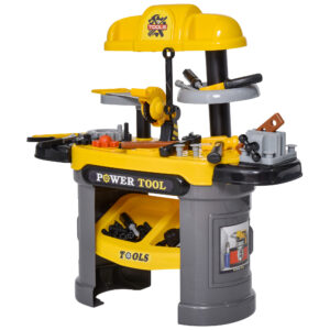 HOMCOM Play Toy Workbench for Kids 64 Pieces Tools Plus Case Storage Shelf Construction Tool Accessories Playset Construction Pretend |Aosom Ireland