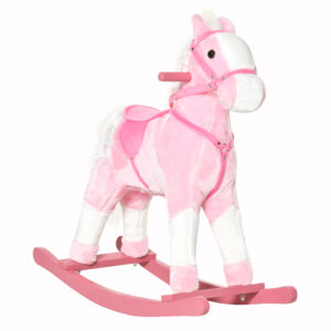 HOMCOM Childrens Plush Rocking Horse with Sound-Pink|Aosom Ireland