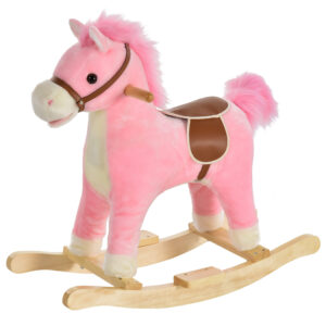 HOMCOM Kids Plush Rocking Horse w/ Sound Moving Mouth Wagging Tail Children Rocker Ride On Toy Gift 36 - 72 Months Pink | Aosom Ireland