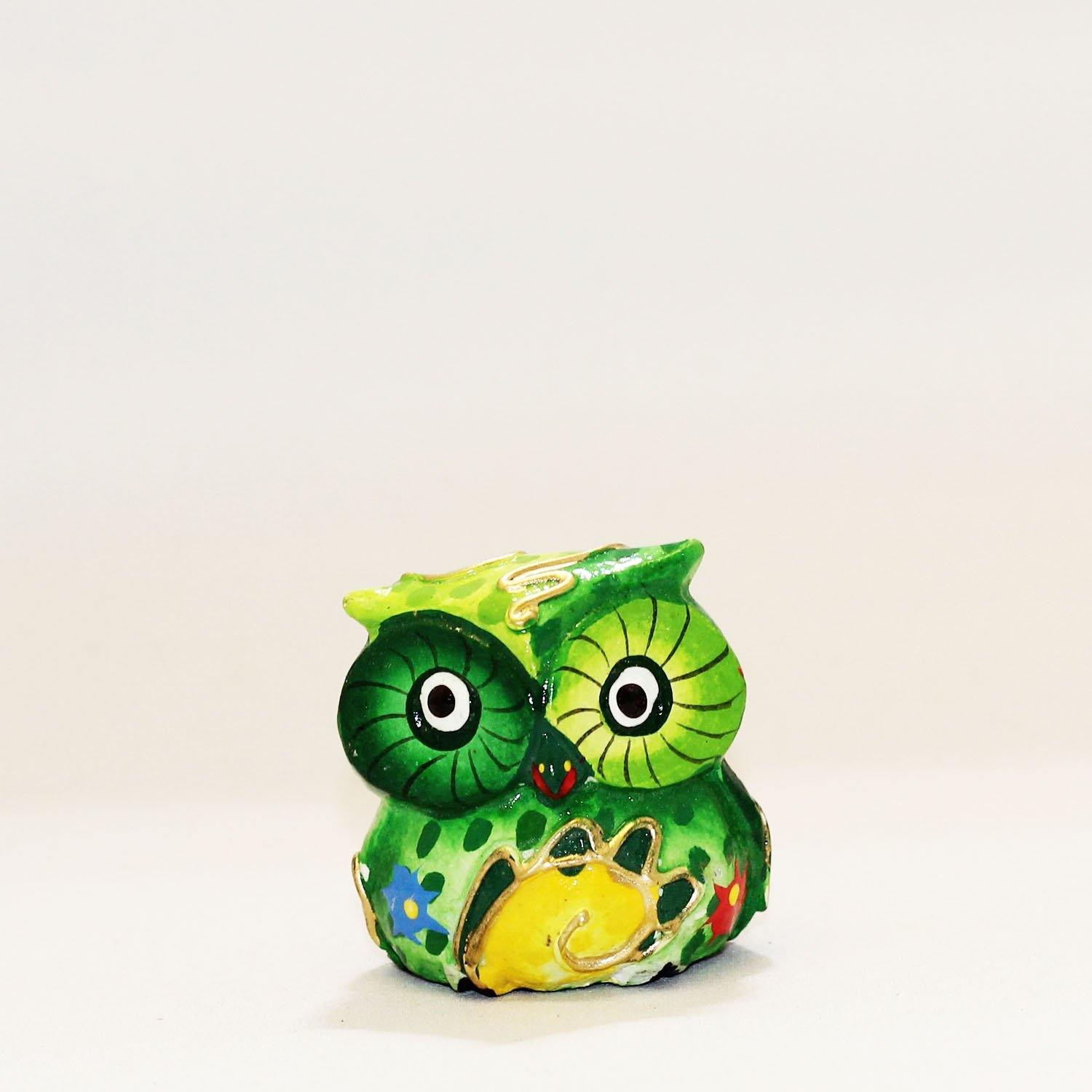 Hand Painted Wooden Owl green