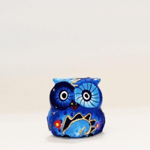 Hand Painted Wooden Owl blue