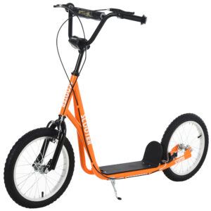 HOMCOM Youth Kids Kick Scooter Adjustable Handlebar Teens Ride On Toy For 5+ w/ Front & Rear Dual Brakes Inflatable Wheels-Orange | Aosom Ireland