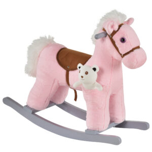 HOMCOM Kids Plush Ride-On Rocking Horse Toy Rocker w/ Plush Toy Realistic Sounds for Child 18-36 Months Pink | Aosom Ireland