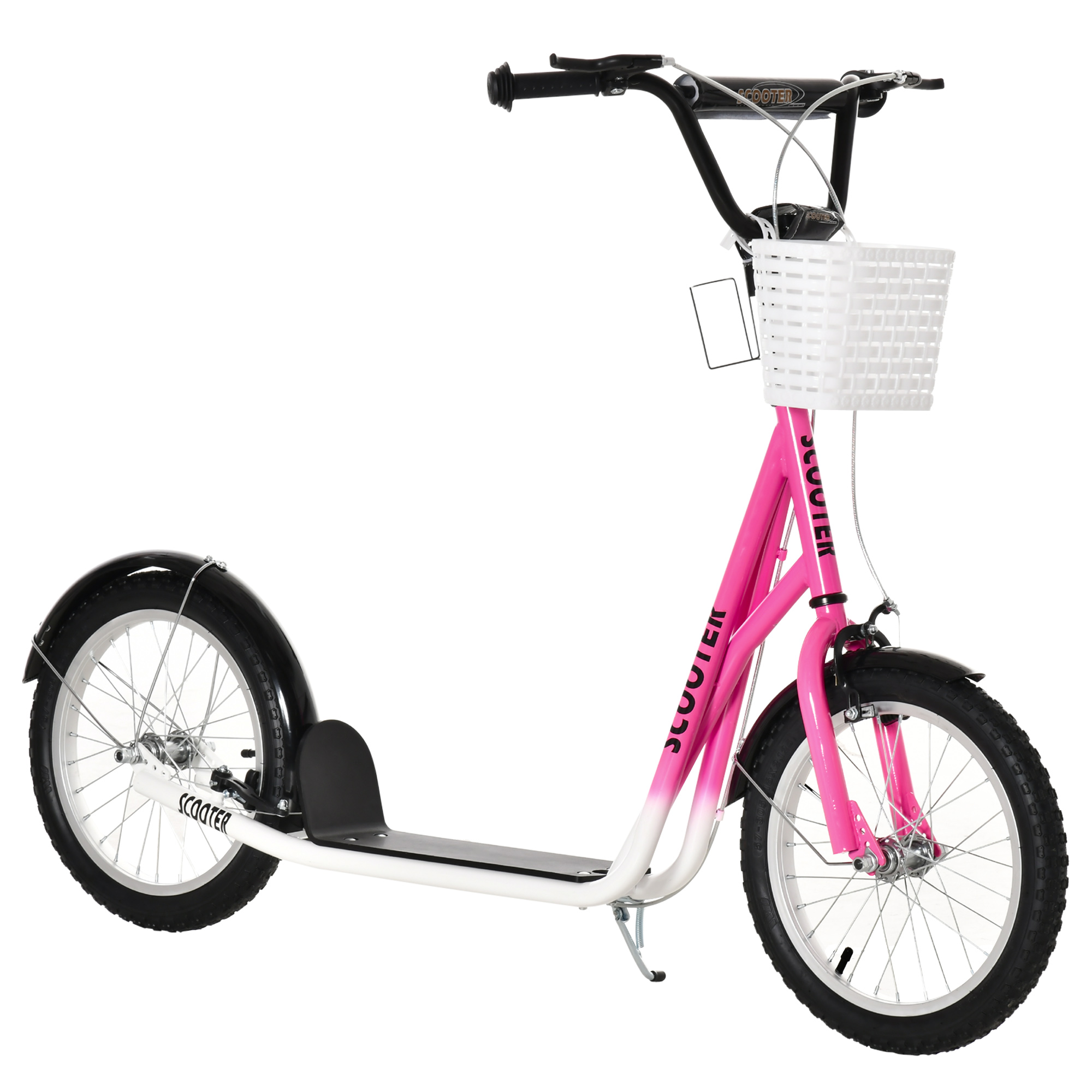 HOMCOM Kids Kick Scooter Teen Ride On Children Scooter w/Adjustable Handlebar 2 Brakes Basket Cupholder Mudguard| Aosom Ireland