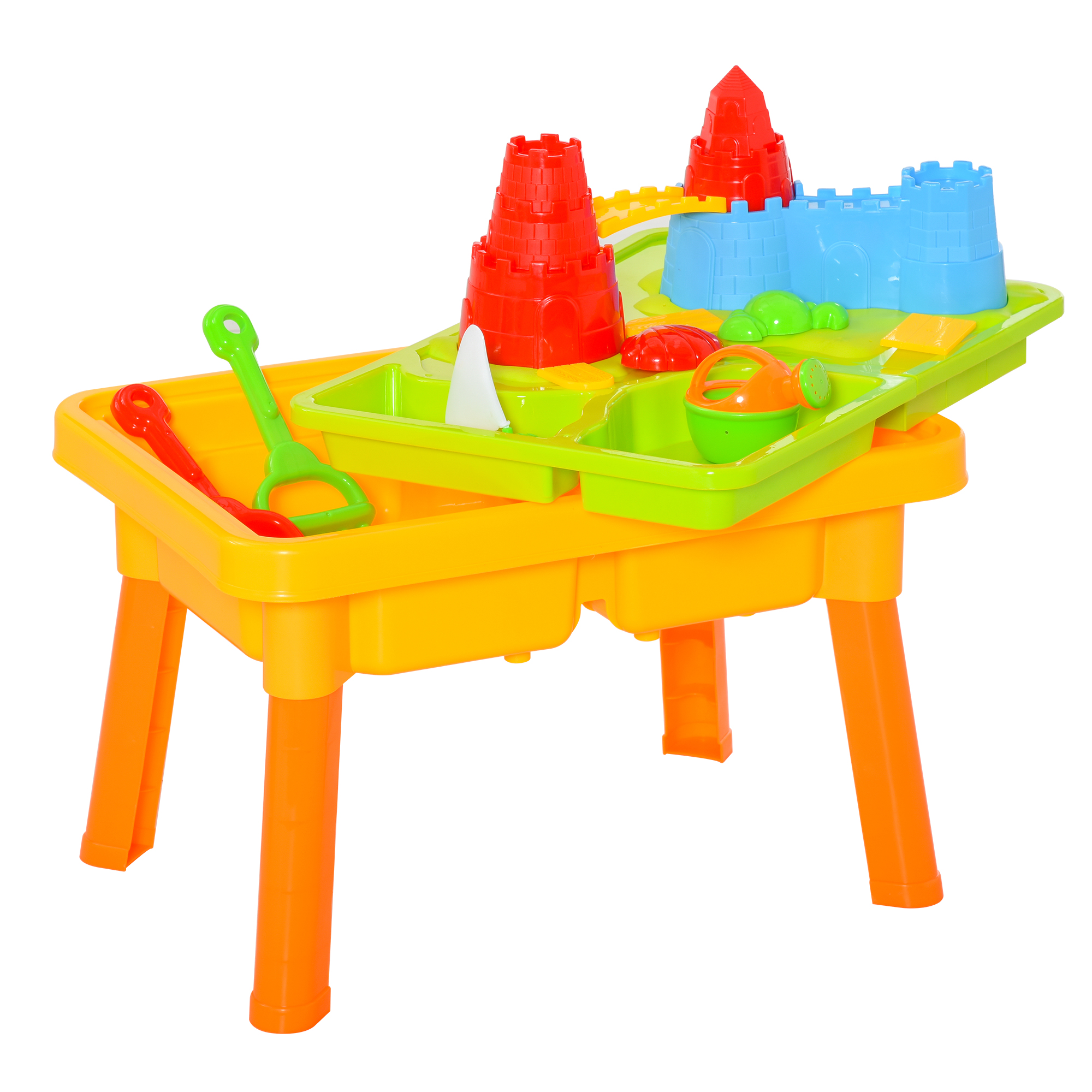 HOMCOM Qaba Sand and Water Table Beach Toy Set 2 in 1 Outdoor Activities Playset for Kids w/Lid and Accessories 23 Pcs |Aosom Ireland