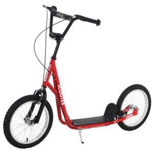 HOMCOM Youth Kids Kick Scooter Adjustable Handlebar Teens Ride On Toy For 5+ w/ Front & Rear Dual Brakes Inflatable Wheels-Red | Aosom Ireland