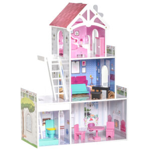 HOMCOM Kids Dollhouse Dreamhouse Villa for Toddler Girls Multi-level House for Children with Furniture Accessories Kit Pink | Aosom Ireland