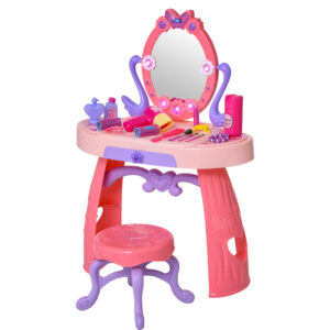 HOMCOM Kids Pretend Play Plastic Vanity Table Set Pink/Purple|Aosom Ireland