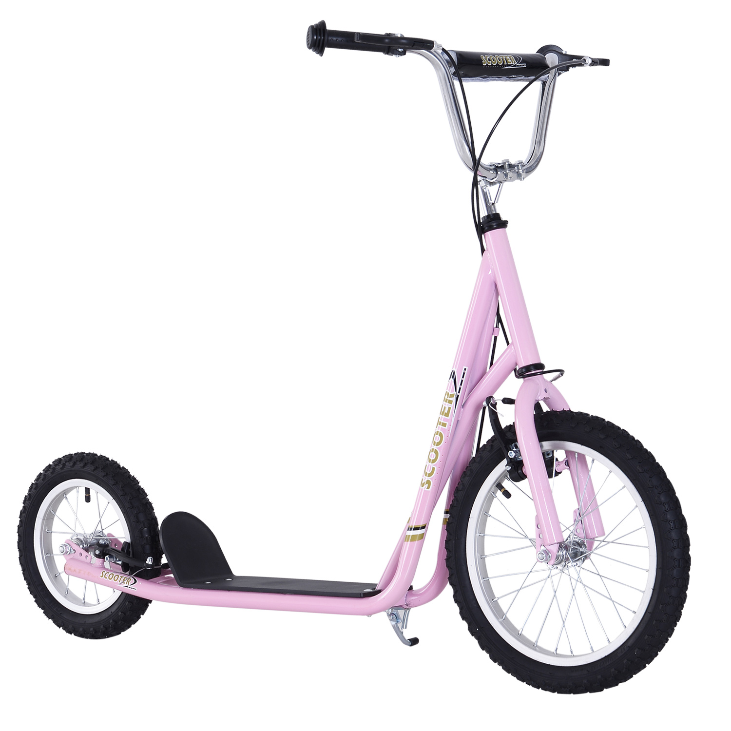 HOMCOM Teen Scooter Push Kick Scooters for Kids with Rubber Wheels Adjustable Handlebar Front Rear Dual Brakes Kickstand, Pink | Aosom Ireland