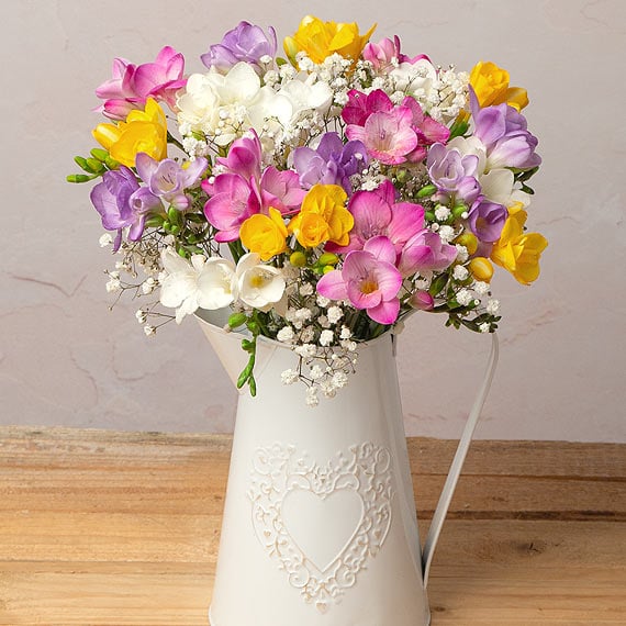 Freesias and Gypsophila