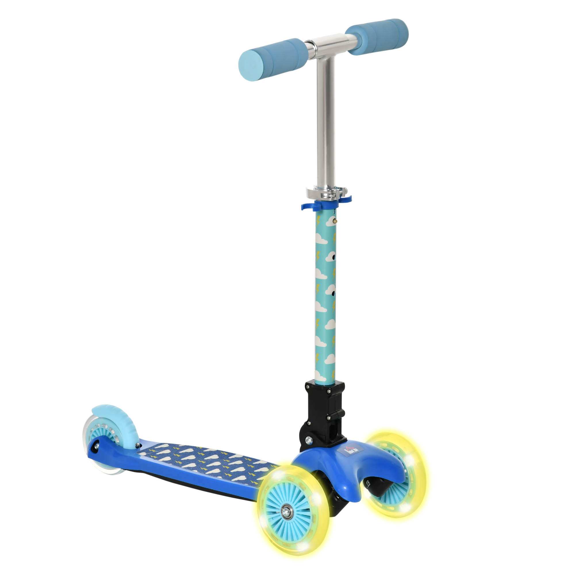 HOMCOM Kids 3 Wheel Scooter Foldable Toddler Kick Scooter Adjustable Height LED Flashing Wheels for Boys&Girls 3-8 Years | Aosom Ireland