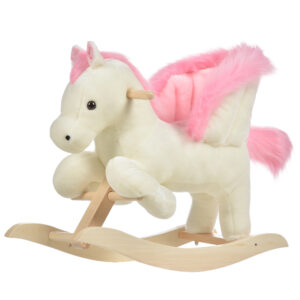 HOMCOM Kids Plush Ride On Rocking Horse w/ Sound Handle Grip Wide Seat for Child 18-36 Months Rocking Toy for Toddler Grey | Aosom Ireland