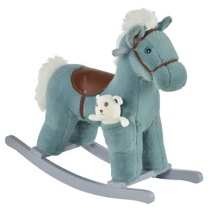 HOMCOM Kids Plush Ride-On Rocking Horse Toy Rocker w/ Plush Toy Realistic Sounds for Child 18-36 Months Blue | Aosom Ireland