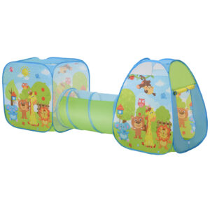 HOMCOM 3 in 1 Pop Up Tent Kids Playhouse Toddlers Crawl Tunnel Cute Drawing On Surfuce Indoor Outdoor Garden Use 230 x 74 x 93 cm | Aosom Ireland