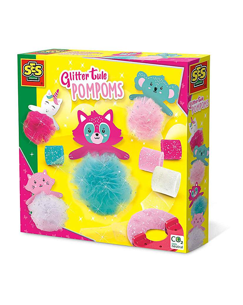 SES Glitter Tule Pom Poms Set