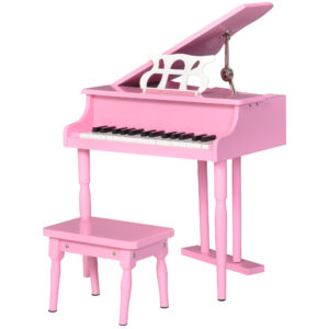 HOMCOM 30 Keys Kids Keyboard Piano Mini Electric Piano Set Grand Piano w/ Music Stand & Bench Pink | Aosom Ireland