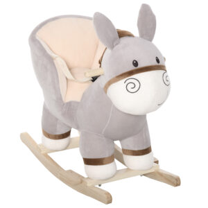 HOMCOM Toddlers Donkey Plush Rocking Ride On w/ Sound Grey|Aosom Ireland
