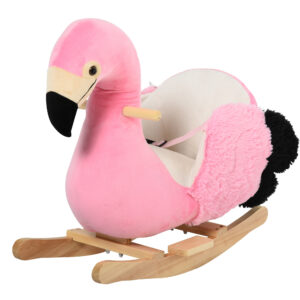 HOMCOM Kids Plush Rocking Horse Rocker Flamingo Pink Girl for 18 Months + Toddler Seat Belt | Aosom Ireland